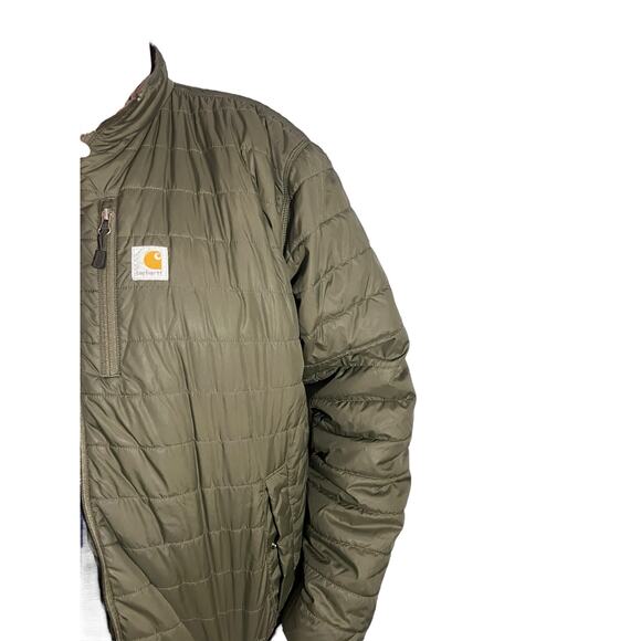Carhartt Men’s Olive Green Puffer Jacket - Size 2XL - Full Zip Nylon Shell - Picture 10 of 16